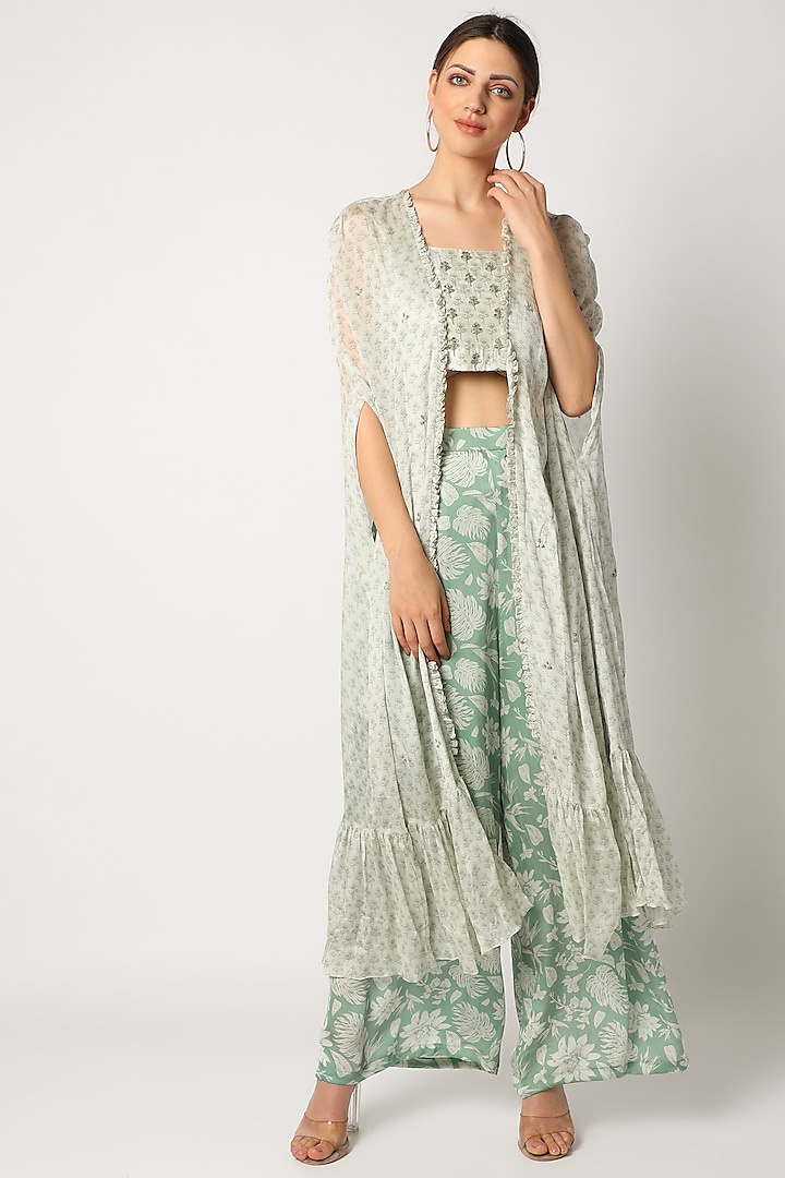 Mint Green Embroidered Palazzo Pant Set by Suave by Neha & Shreya