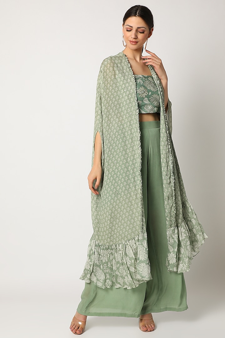 Mint Green Embroidered Pant Set by Suave by Neha & Shreya