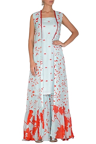 Sky Blue Embroidered & Printed Sharara Set by Suave by Neha & Shreya