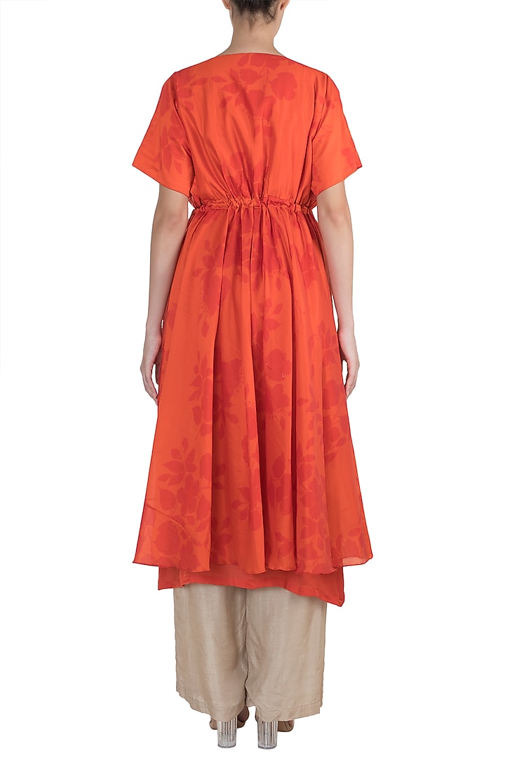 Orange Embroidered Printed Kaftan Kurta With Palazzo Pants & Inner by Suave by Neha & Shreya at Pernia's Pop Up Shop
