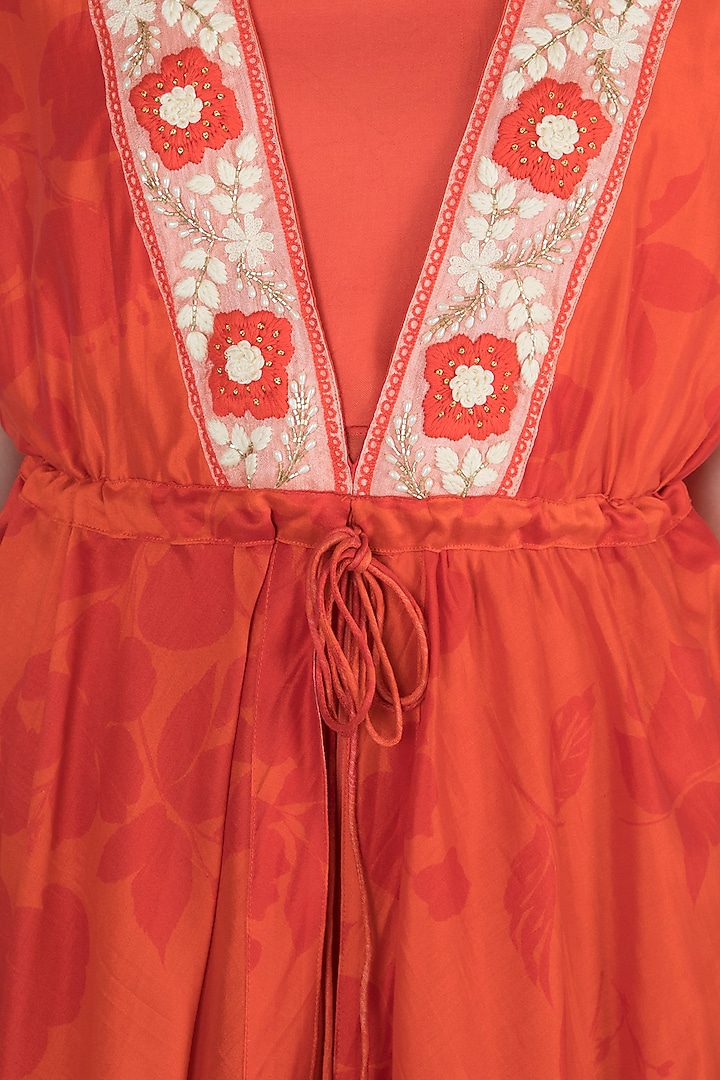 Orange Embroidered Printed Kaftan Kurta With Palazzo Pants & Inner by Suave by Neha & Shreya at Pernia's Pop Up Shop