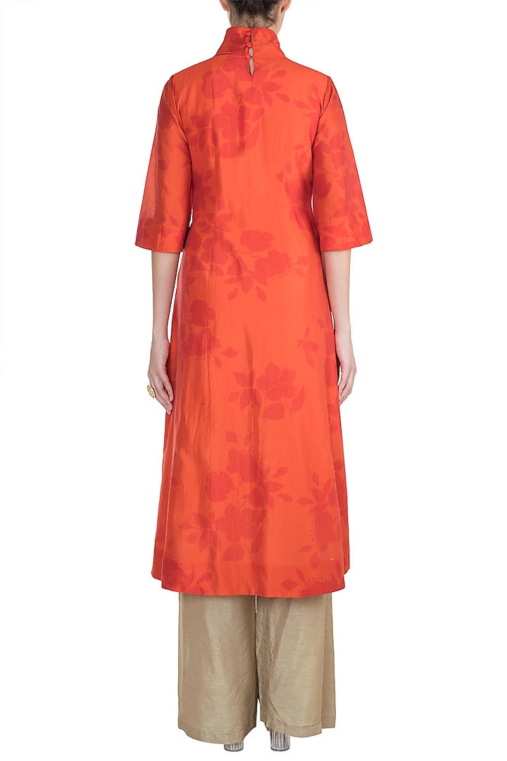 Orange Printed & Embroidered Kurta With Palazzo Pants by Suave by Neha & Shreya at Pernia's Pop Up Shop