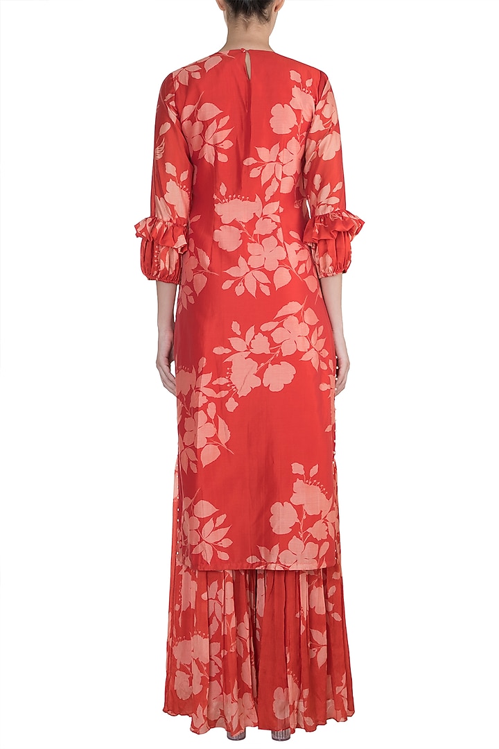 Red Embroidered Printed Kurta With Party Wear Sharara Pants by Suave by Neha & Shreya at Pernia's Pop Up Shop
