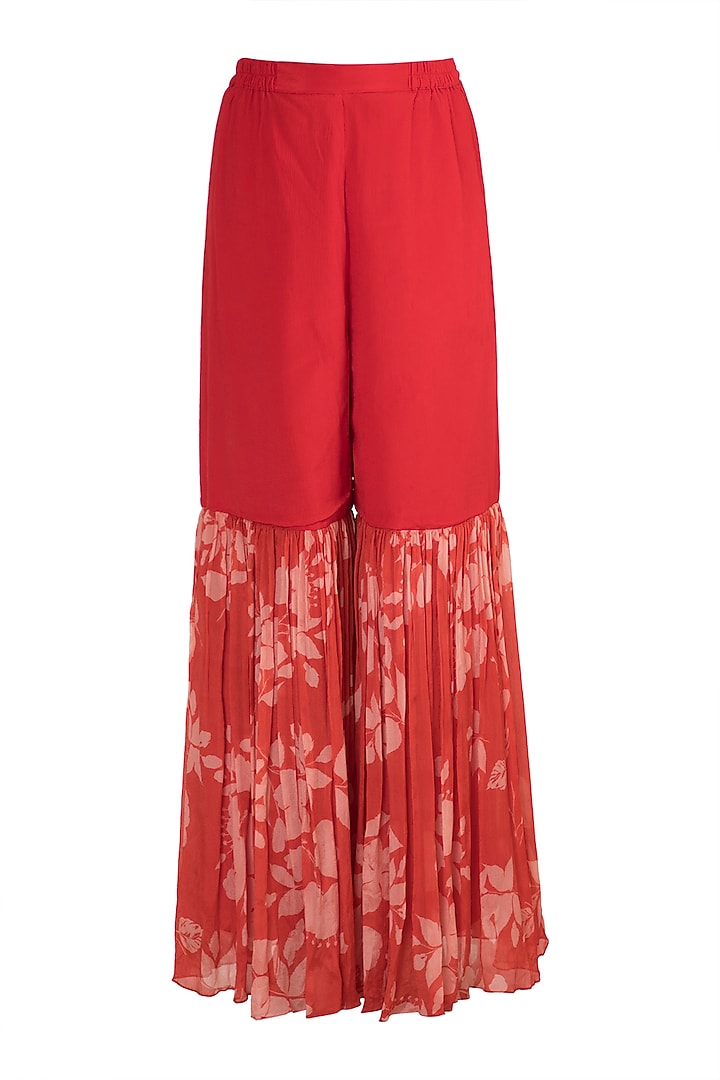 Red Embroidered Printed Kurta With Party Wear Sharara Pants by Suave by Neha & Shreya at Pernia's Pop Up Shop