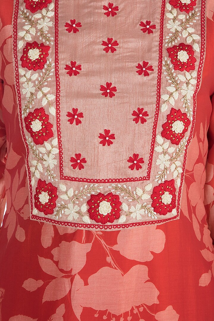 Red Embroidered Printed Kurta With Party Wear Sharara Pants by Suave by Neha & Shreya at Pernia's Pop Up Shop