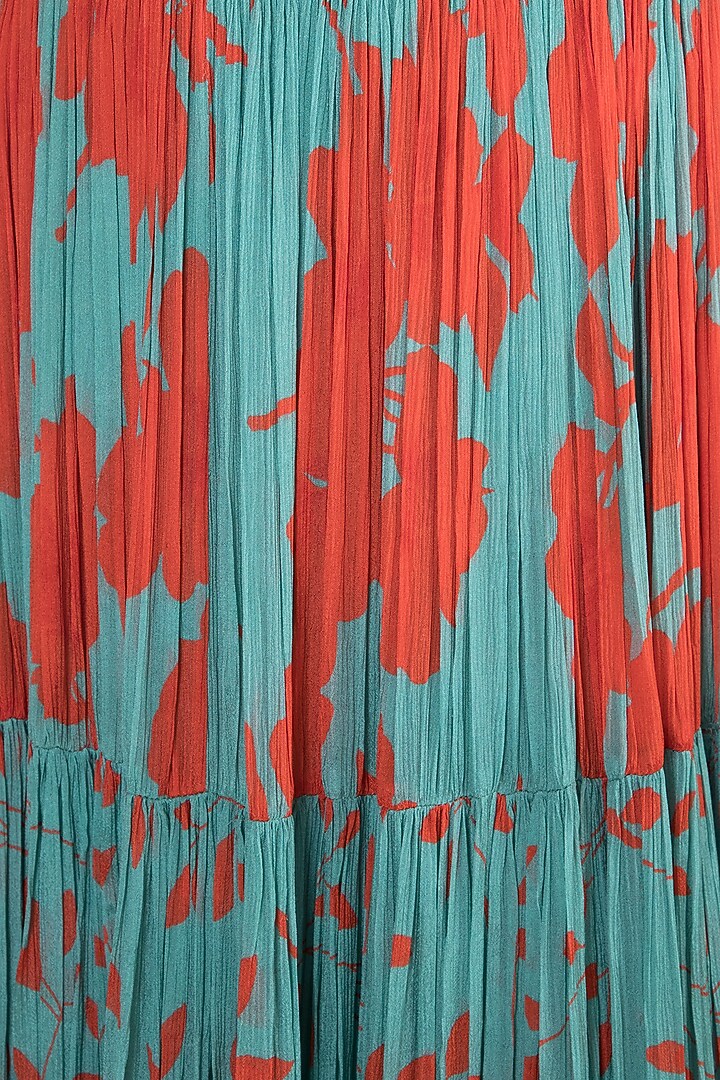 Teal Green Embroidered & Printed Skirt With Crop Top by Suave by Neha & Shreya at Pernia's Pop Up Shop