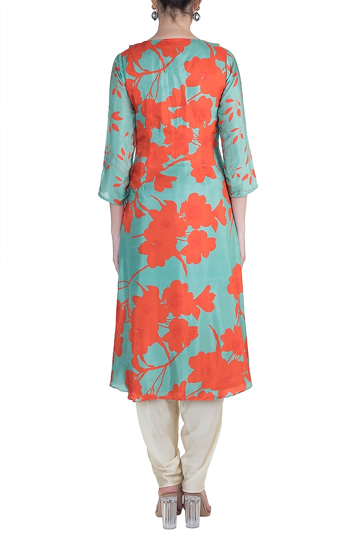 Teal Green Embroidered & Printed Blazer Kurta With Dhoti Pants by Suave by Neha & Shreya at Pernia's Pop Up Shop