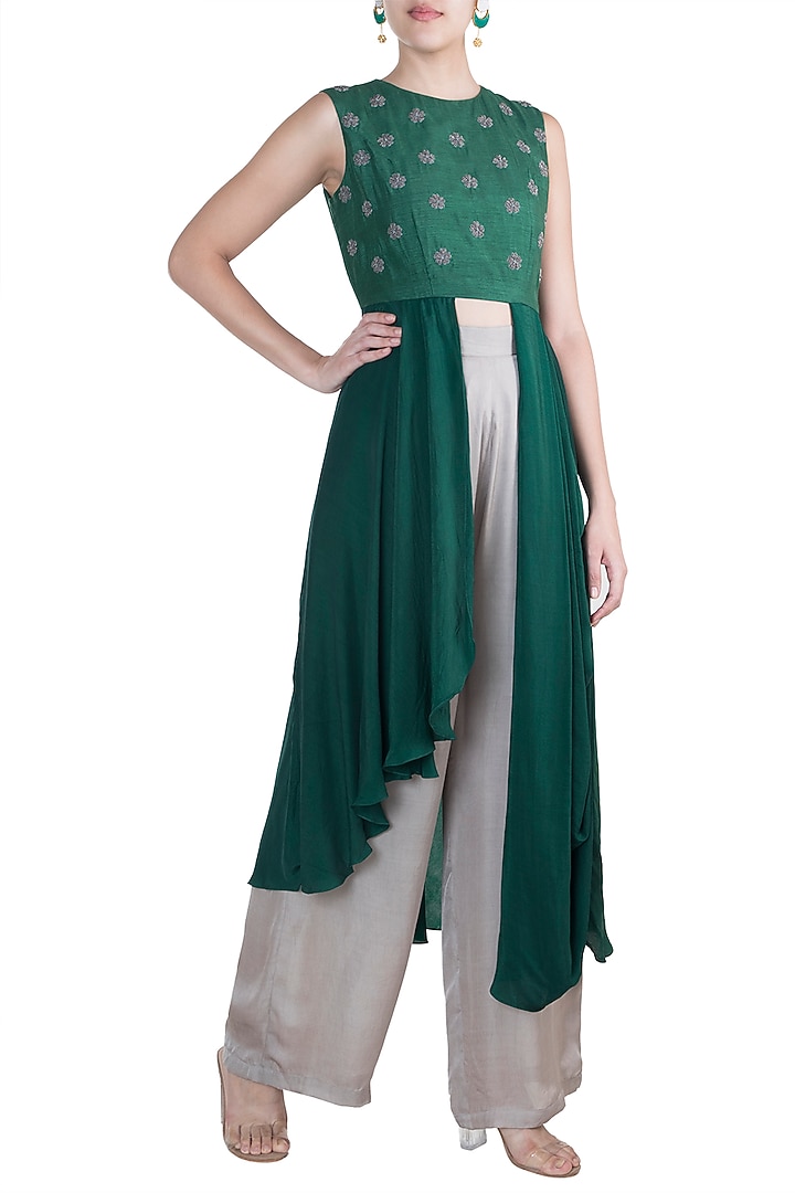 Green Embroidered Tunic With Pants by Suave by Neha & Shreya at Pernia's Pop Up Shop
