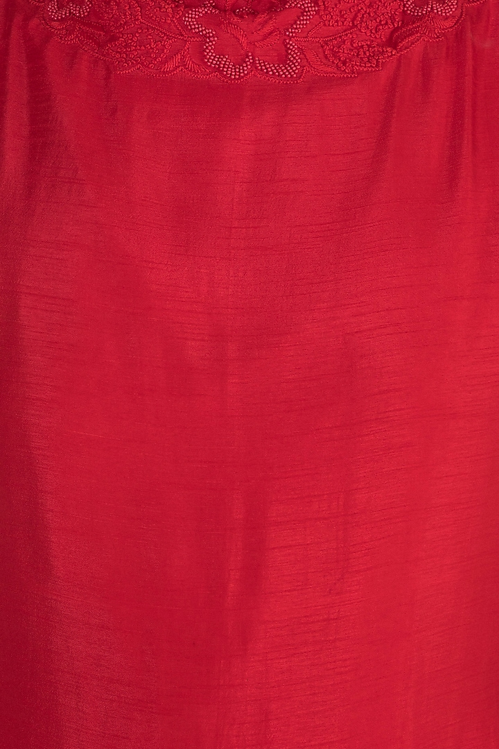 Red Embroidered Kurta With Cream Drape Skirt by Suave by Neha & Shreya at Pernia's Pop Up Shop