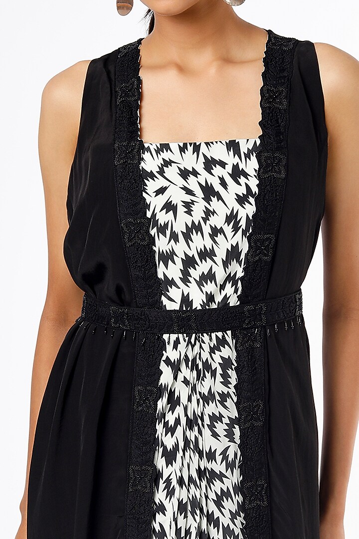 Black Printed & Embroidered Jacket Gown by Suave By Neha & Shreya at Pernia's Pop Up Shop