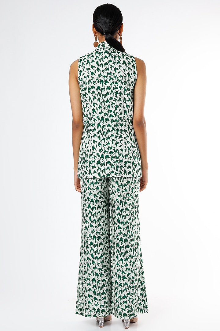 Green Dola Silk Flared Pant Set by Suave By Neha & Shreya at Pernia's Pop Up Shop