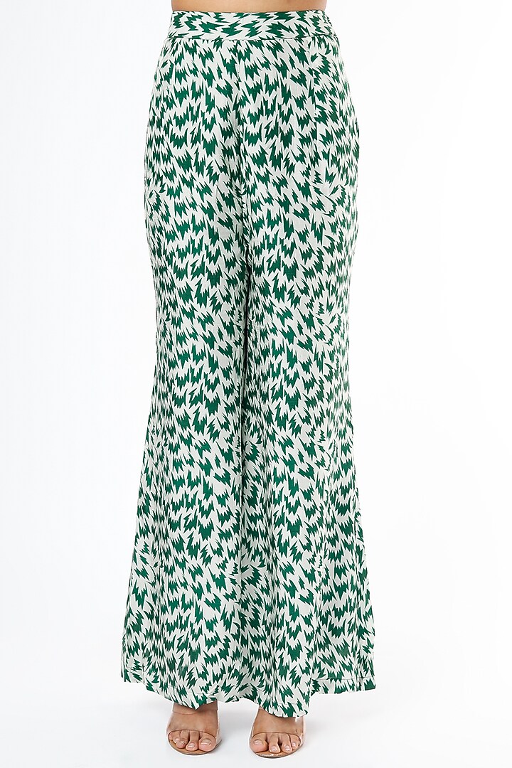 Green Dola Silk Flared Pant Set by Suave By Neha & Shreya at Pernia's Pop Up Shop