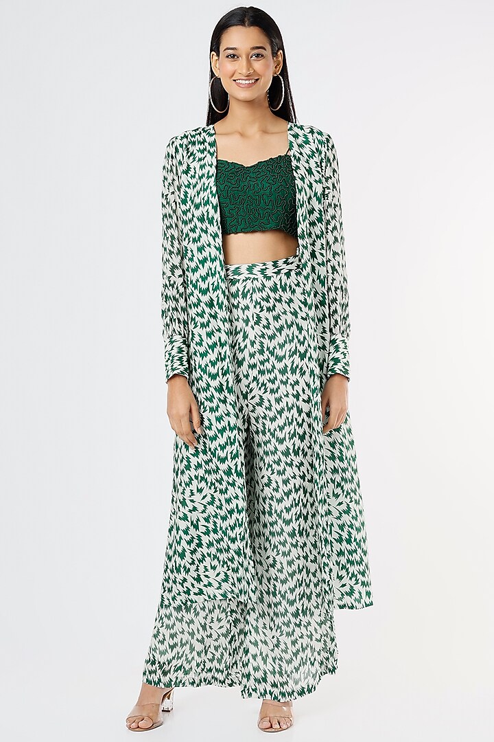Green Digital Printed Dola Silk Jacket Set by Suave By Neha & Shreya