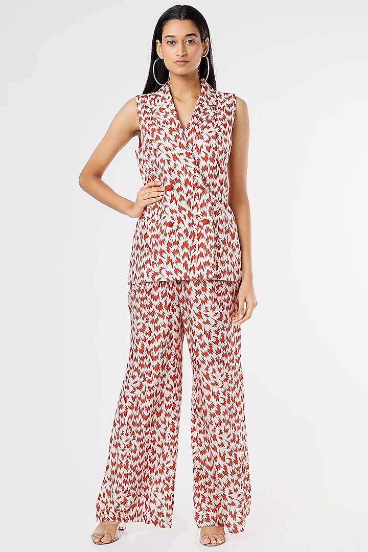Red & White Digital Printed Flared Pant Set by Suave By Neha & Shreya