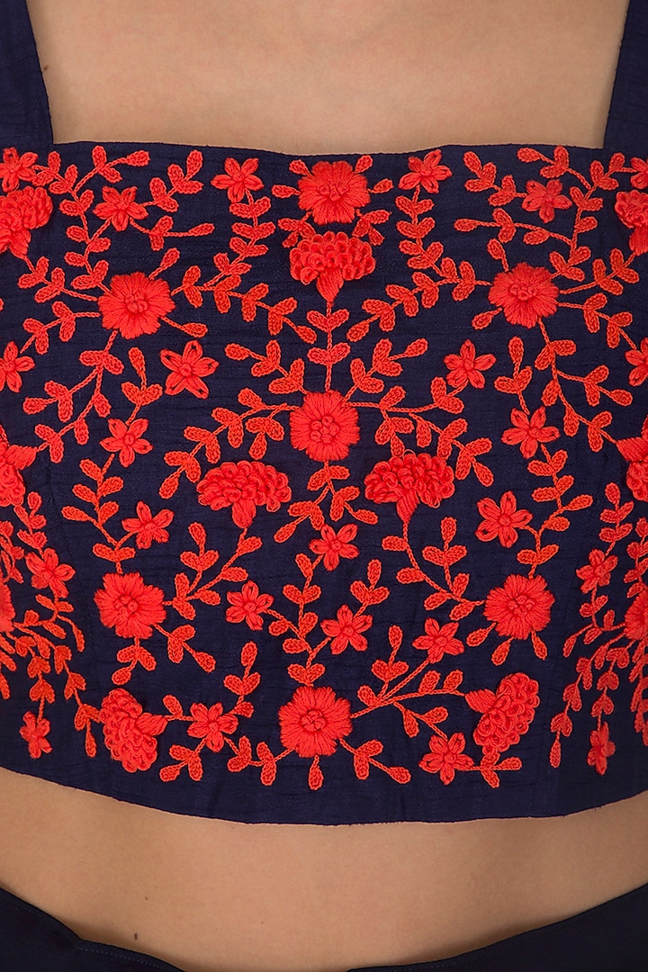 Navy Blue Embroidered Printed Crop Top With Cape & Pants by Suave by Neha & Shreya at Pernia's Pop Up Shop
