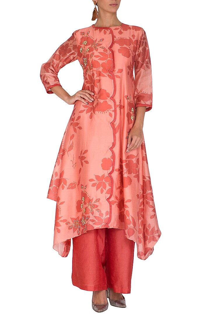 Pink Embroidered & Printed Kurta With Palazzo Pants by Suave by Neha & Shreya at Pernia's Pop Up Shop