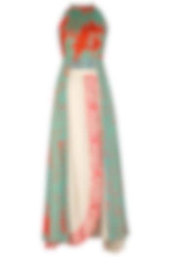 Sea Green Printed Kurta With Embroidered Wrap Skirt by Suave by Neha & Shreya
