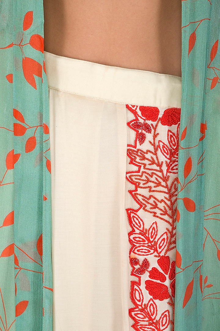 Sea Green Printed Kurta With Embroidered Wrap Skirt by Suave by Neha & Shreya at Pernia's Pop Up Shop