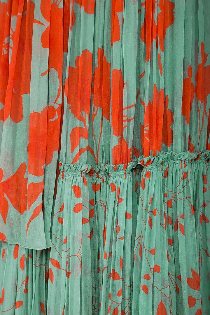 Sea Green Printed Skirt With Embroidered Crop Top by Suave by Neha & Shreya at Pernia's Pop Up Shop