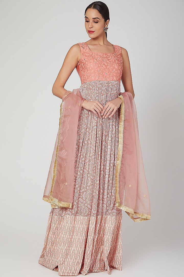 Blush Pink Embroidered Anarkali With Dupatta by Suave by Neha & Shreya