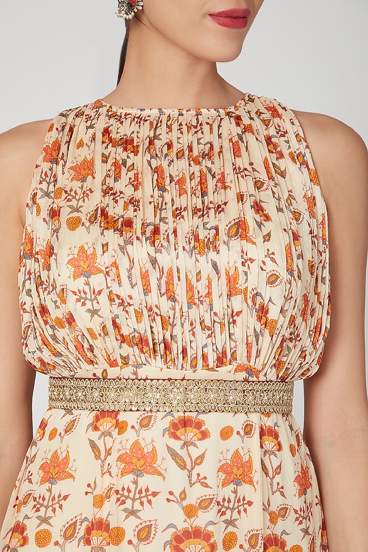 Beige Floral Printed Anarkali With Belt  by Suave by Neha & Shreya at Pernia's Pop Up Shop