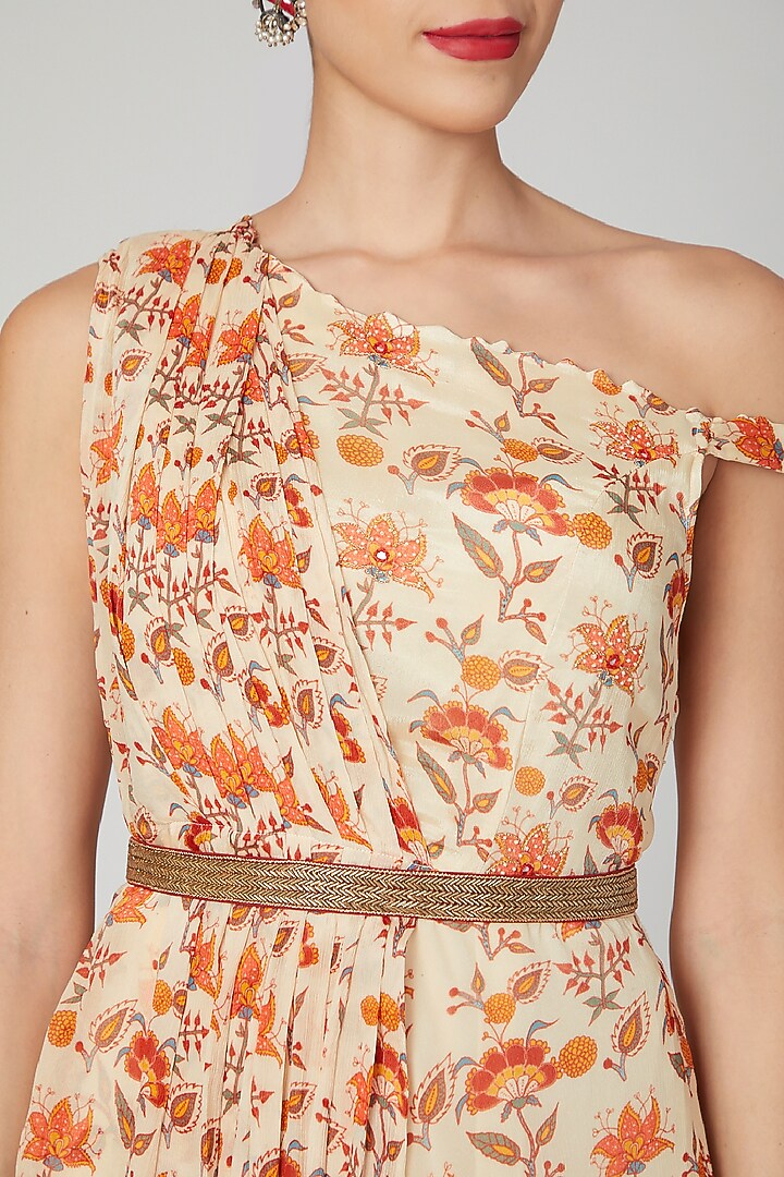 Beige Printed Anarkali With Belt by Suave by Neha & Shreya at Pernia's Pop Up Shop