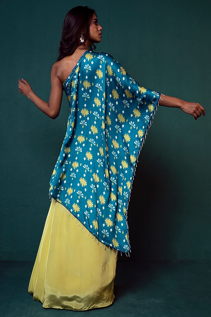 Lime Green Crepe Draped Skirt Set by Suave by Neha & Shreya at Pernia's Pop Up Shop