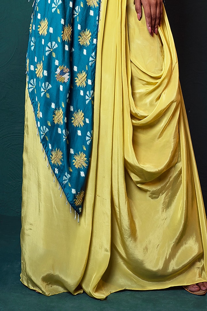 Lime Green Crepe Draped Skirt Set by Suave by Neha & Shreya at Pernia's Pop Up Shop