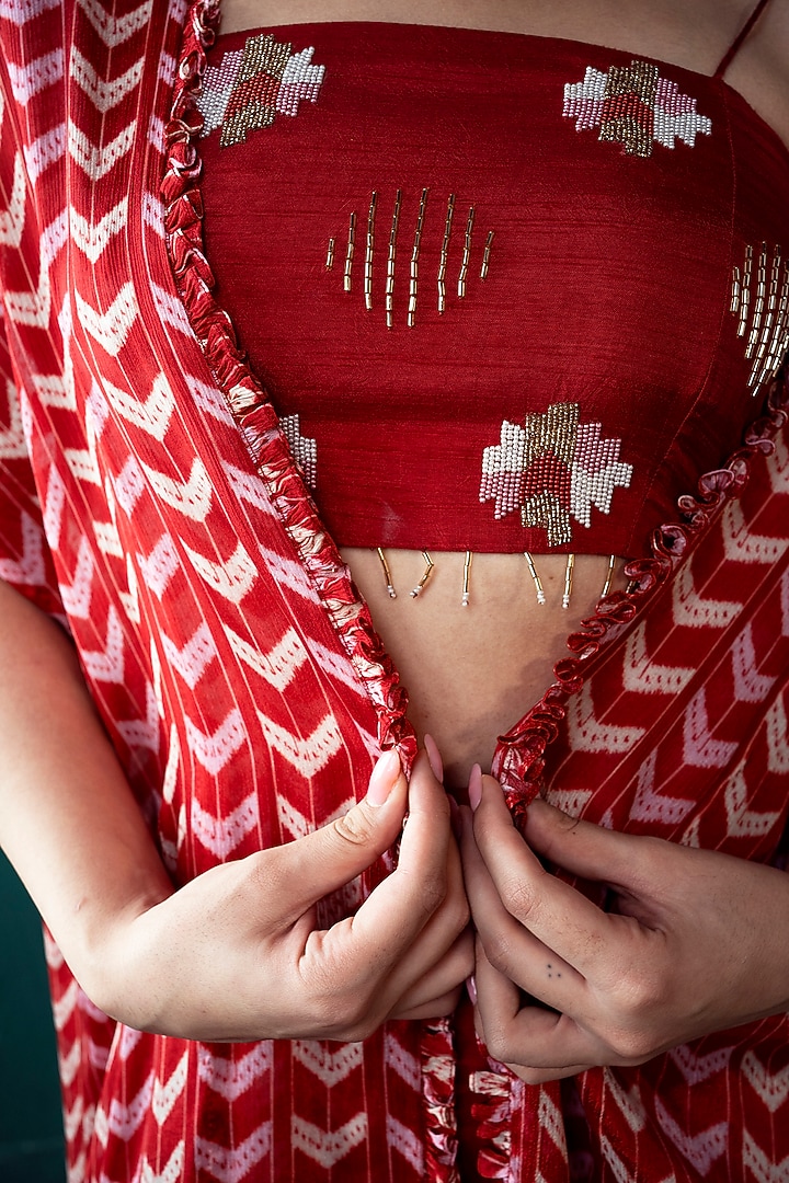 Red Chiffon Printed Cape Set by Suave by Neha & Shreya at Pernia's Pop Up Shop