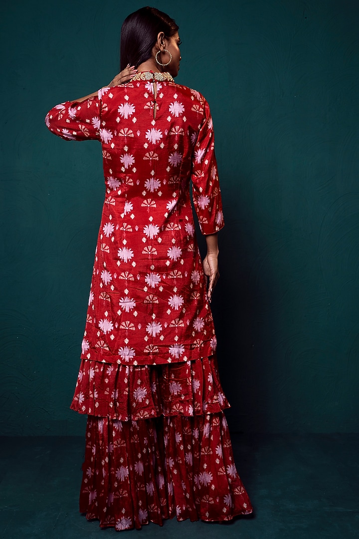 Red Chiffon Printed Party Wear Sharara Set by Suave by Neha & Shreya at Pernia's Pop Up Shop