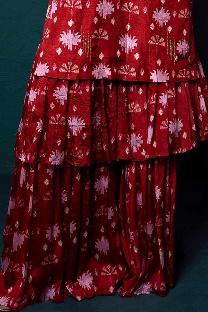 Red Chiffon Printed Party Wear Sharara Set by Suave by Neha & Shreya at Pernia's Pop Up Shop