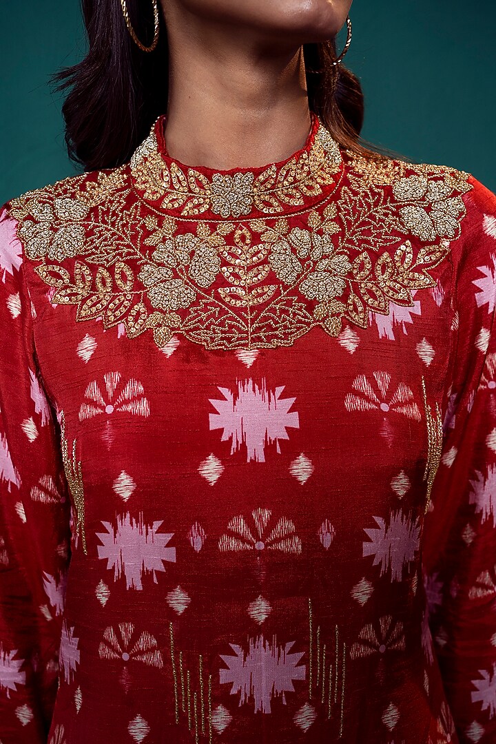 Red Chiffon Printed Party Wear Sharara Set by Suave by Neha & Shreya at Pernia's Pop Up Shop
