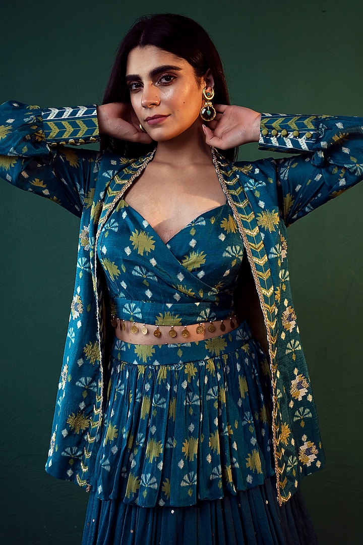 Blue Chiffon Skirt Set by Suave by Neha & Shreya at Pernia's Pop Up Shop