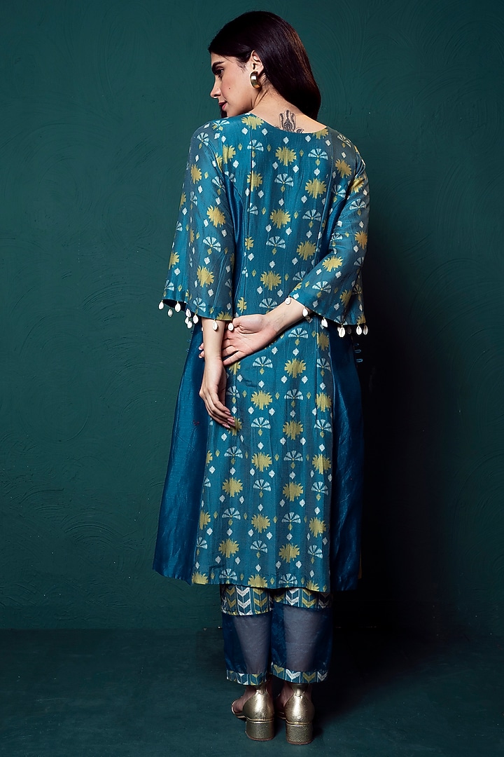 Blue Chanderi Printed Kurta Set by Suave by Neha & Shreya at Pernia's Pop Up Shop