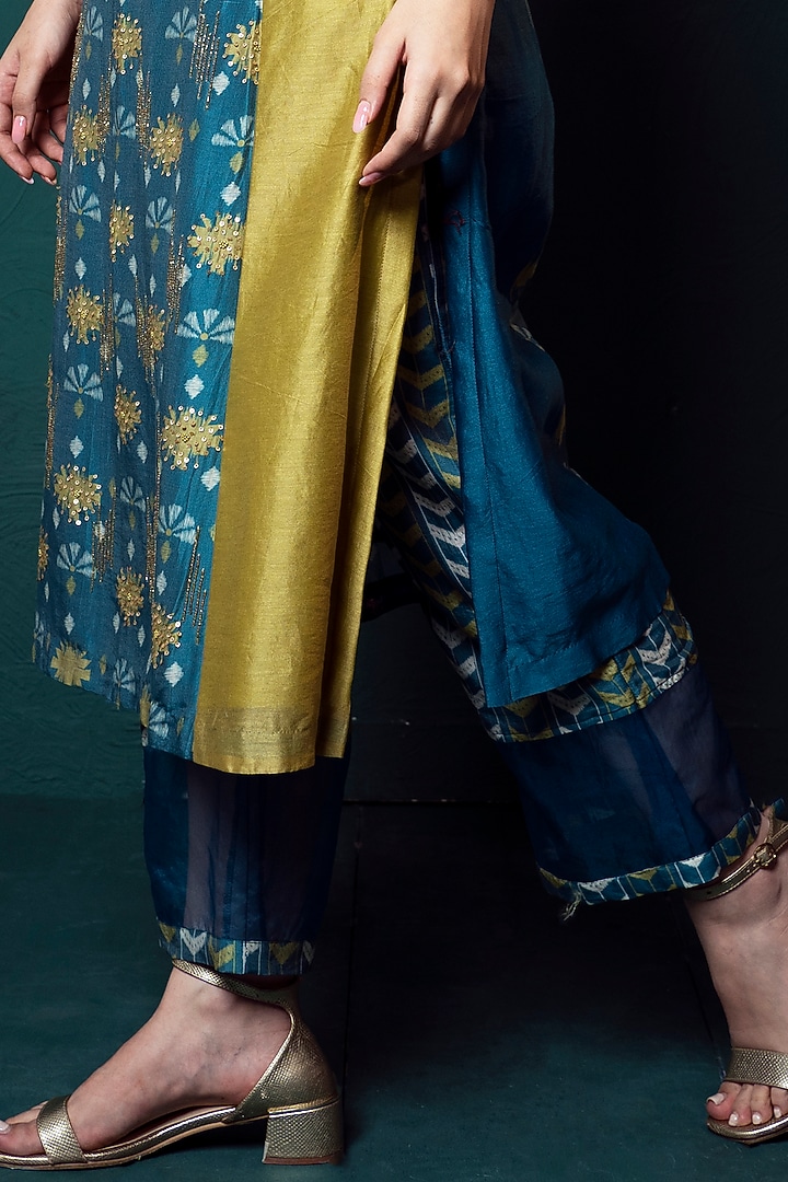 Blue Chanderi Printed Kurta Set by Suave by Neha & Shreya at Pernia's Pop Up Shop