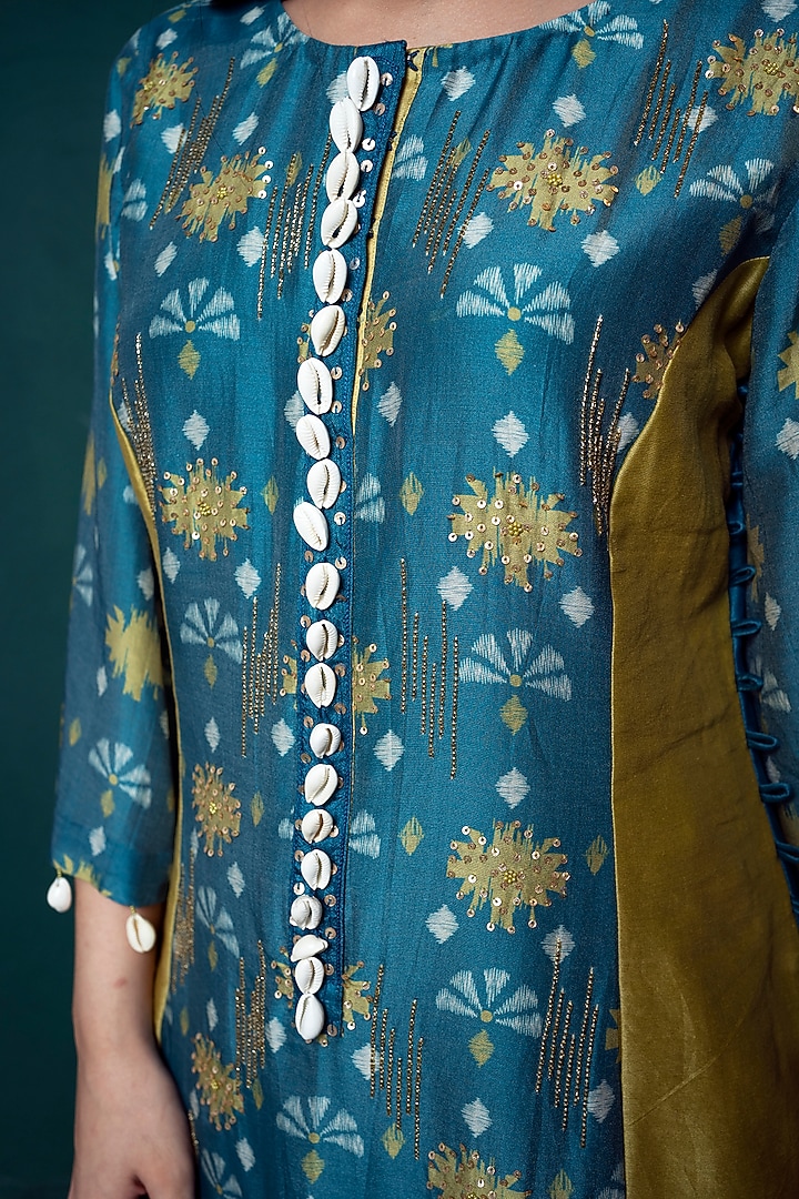Blue Chanderi Printed Kurta Set by Suave by Neha & Shreya at Pernia's Pop Up Shop