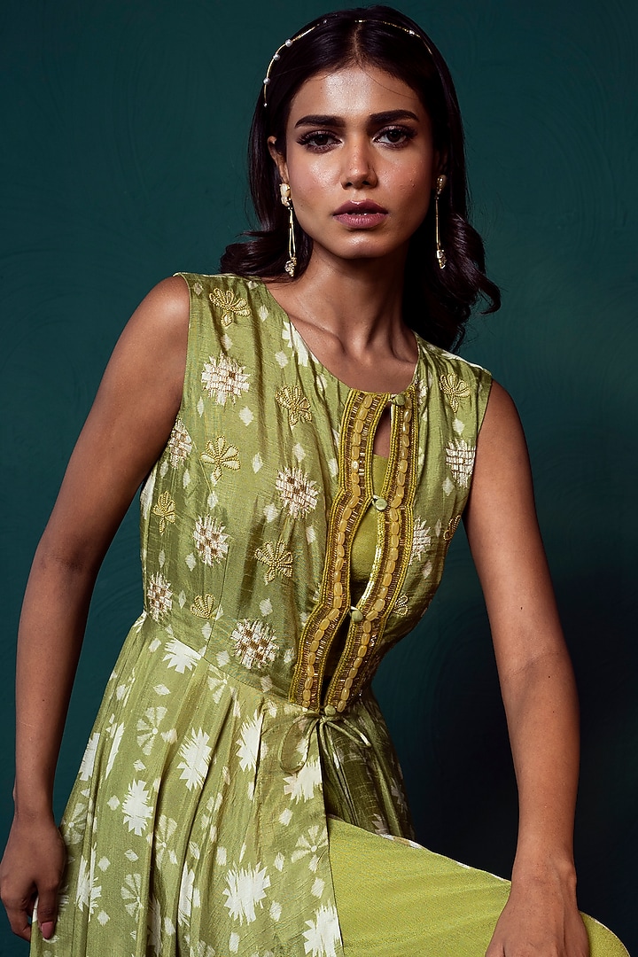 Lime Green Chiffon Gharara Set by Suave by Neha & Shreya at Pernia's Pop Up Shop