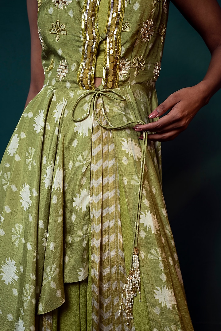 Lime Green Chiffon Gharara Set by Suave by Neha & Shreya at Pernia's Pop Up Shop