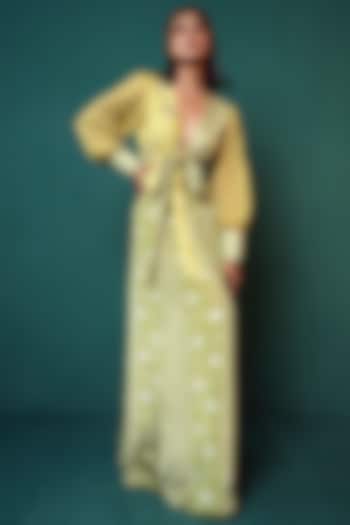 Lime Green Crepe Skirt Set by Suave by Neha & Shreya