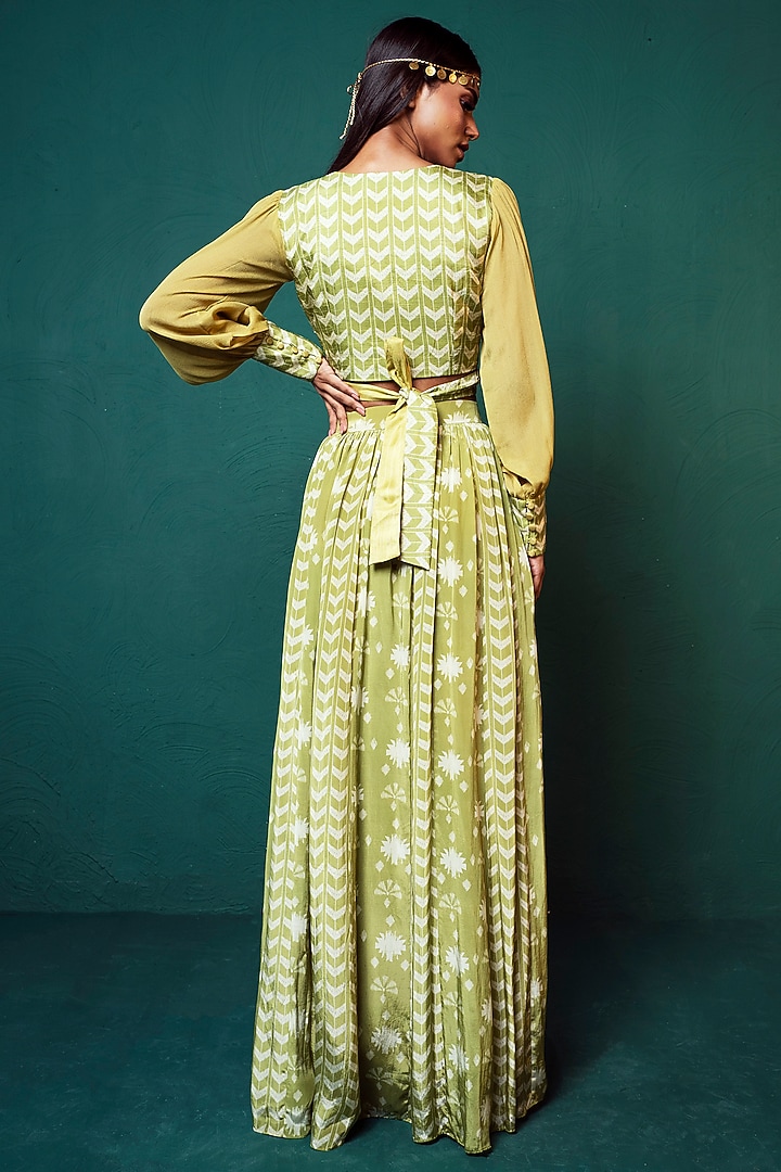 Lime Green Crepe Skirt Set by Suave by Neha & Shreya at Pernia's Pop Up Shop