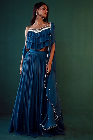Blue Chiffon Skirt Set by Suave by Neha & Shreya