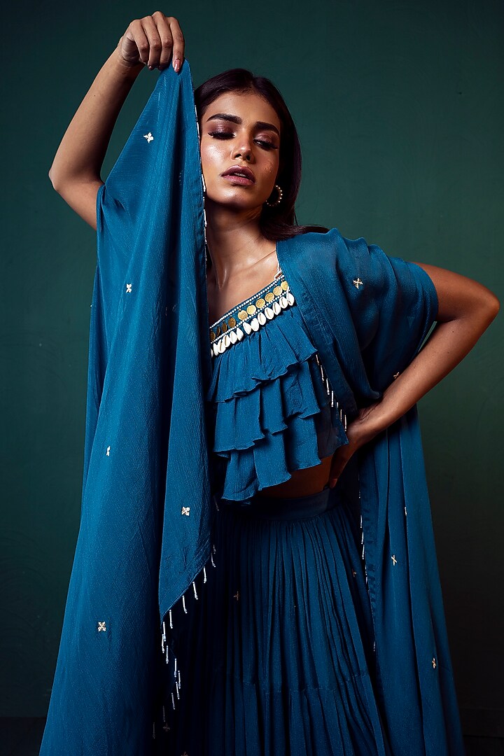 Blue Chiffon Skirt Set by Suave by Neha & Shreya at Pernia's Pop Up Shop