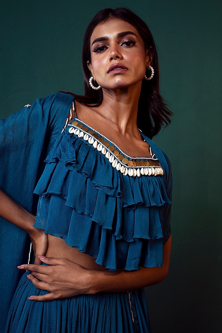 Blue Chiffon Skirt Set by Suave by Neha & Shreya at Pernia's Pop Up Shop