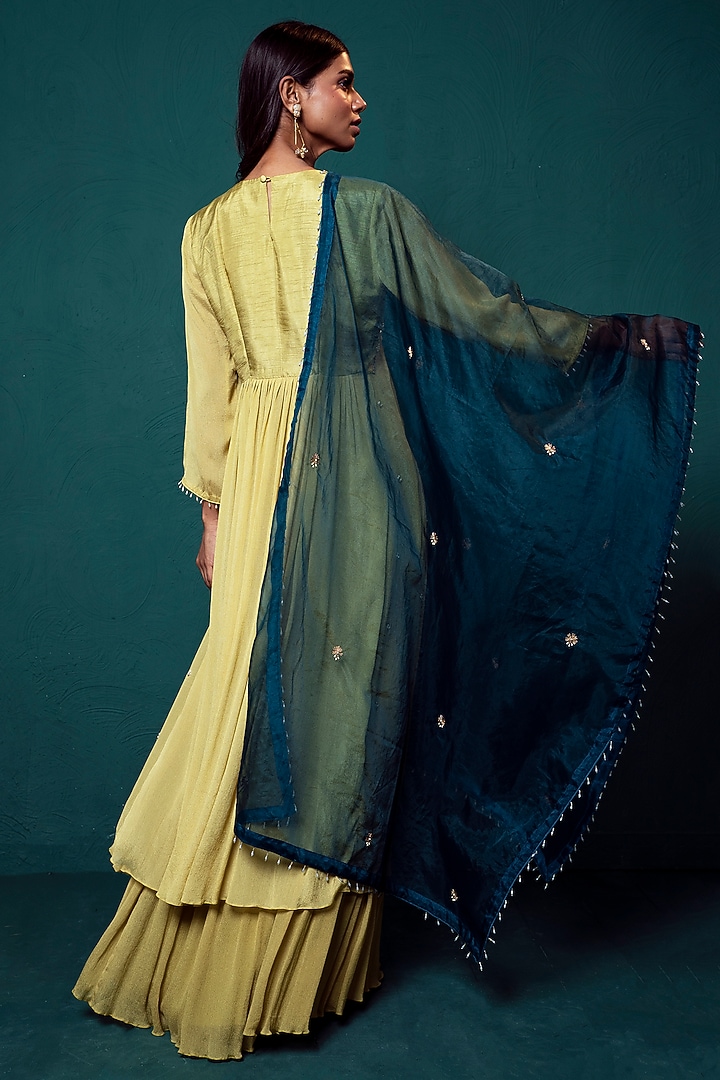 Lime Green Chiffon Party Wear Sharara Set by Suave by Neha & Shreya at Pernia's Pop Up Shop