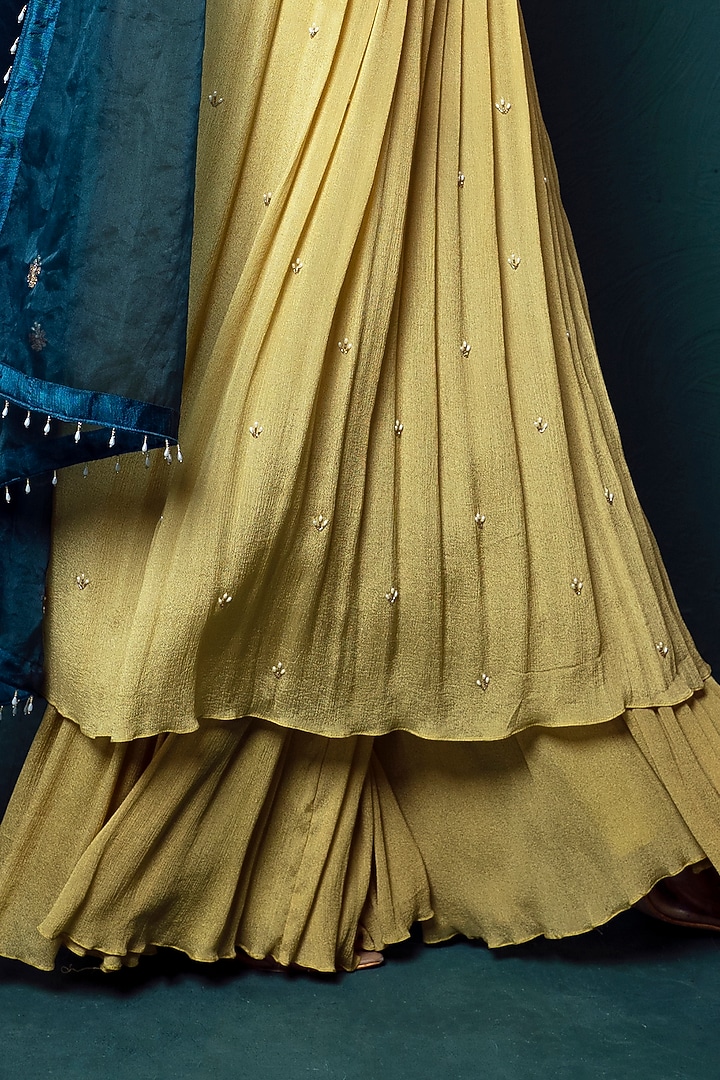 Lime Green Chiffon Party Wear Sharara Set by Suave by Neha & Shreya at Pernia's Pop Up Shop