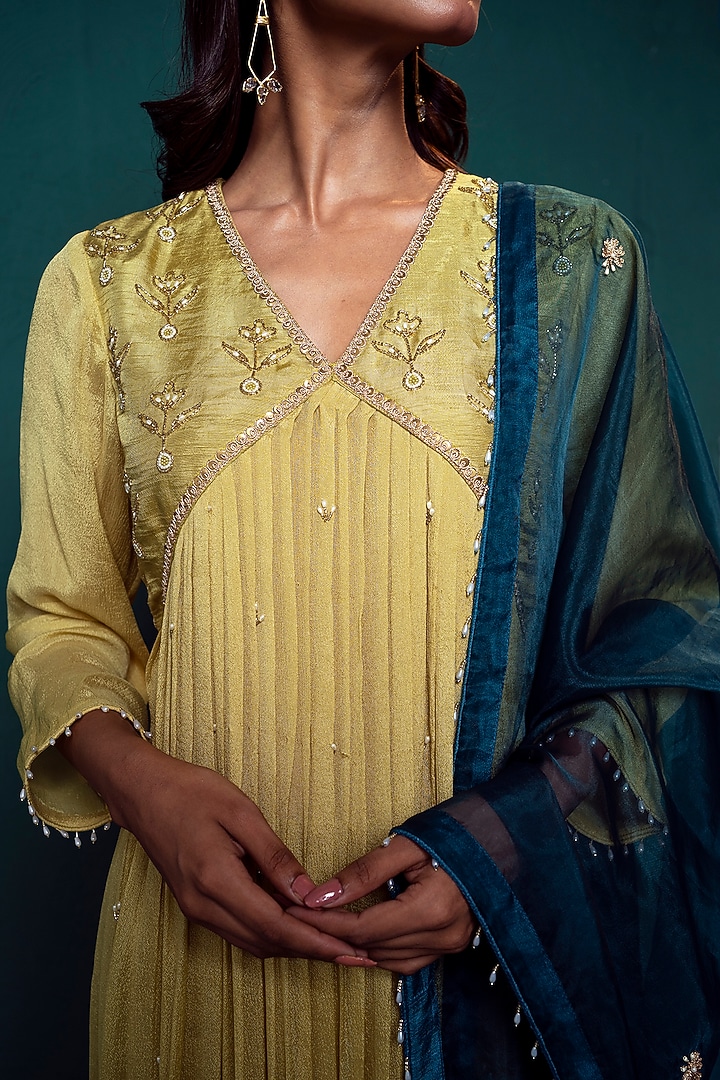 Lime Green Chiffon Party Wear Sharara Set by Suave by Neha & Shreya at Pernia's Pop Up Shop