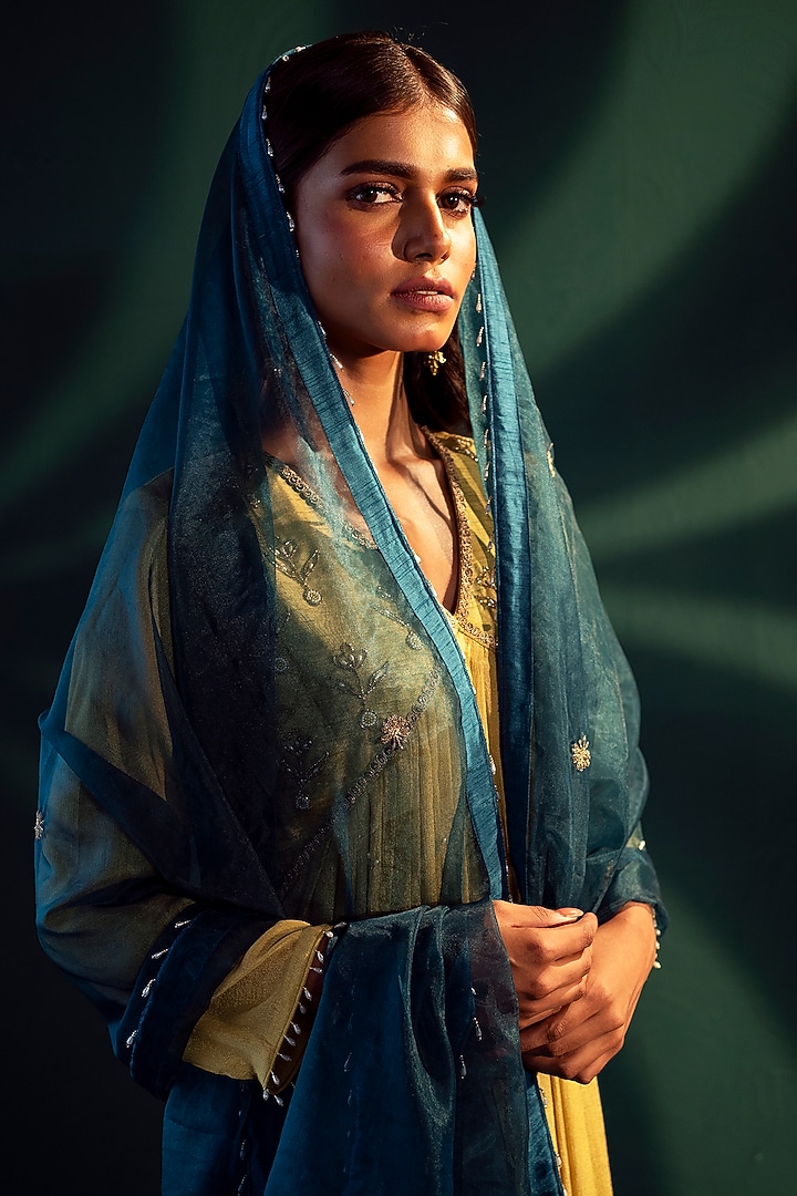 Lime Green Chiffon Party Wear Sharara Set by Suave by Neha & Shreya at Pernia's Pop Up Shop