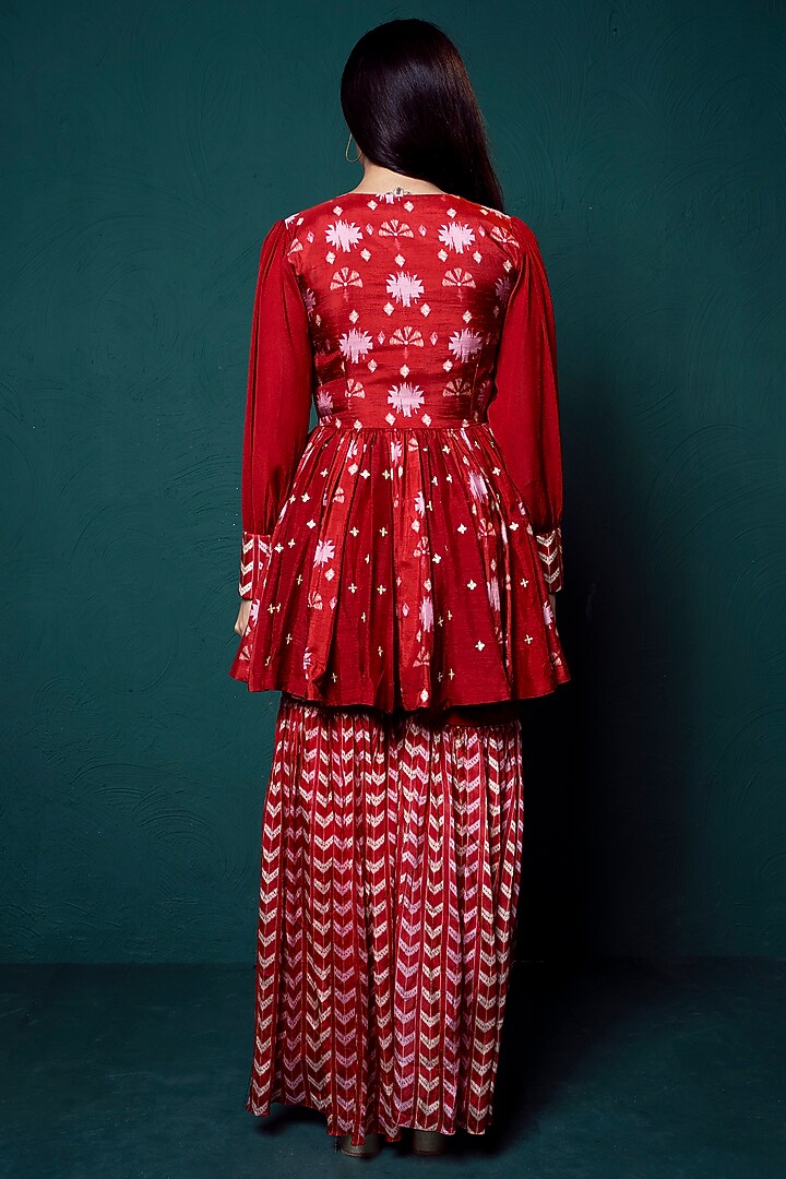 Red Chiffon Printed Party Wear Sharara Set by Suave by Neha & Shreya at Pernia's Pop Up Shop