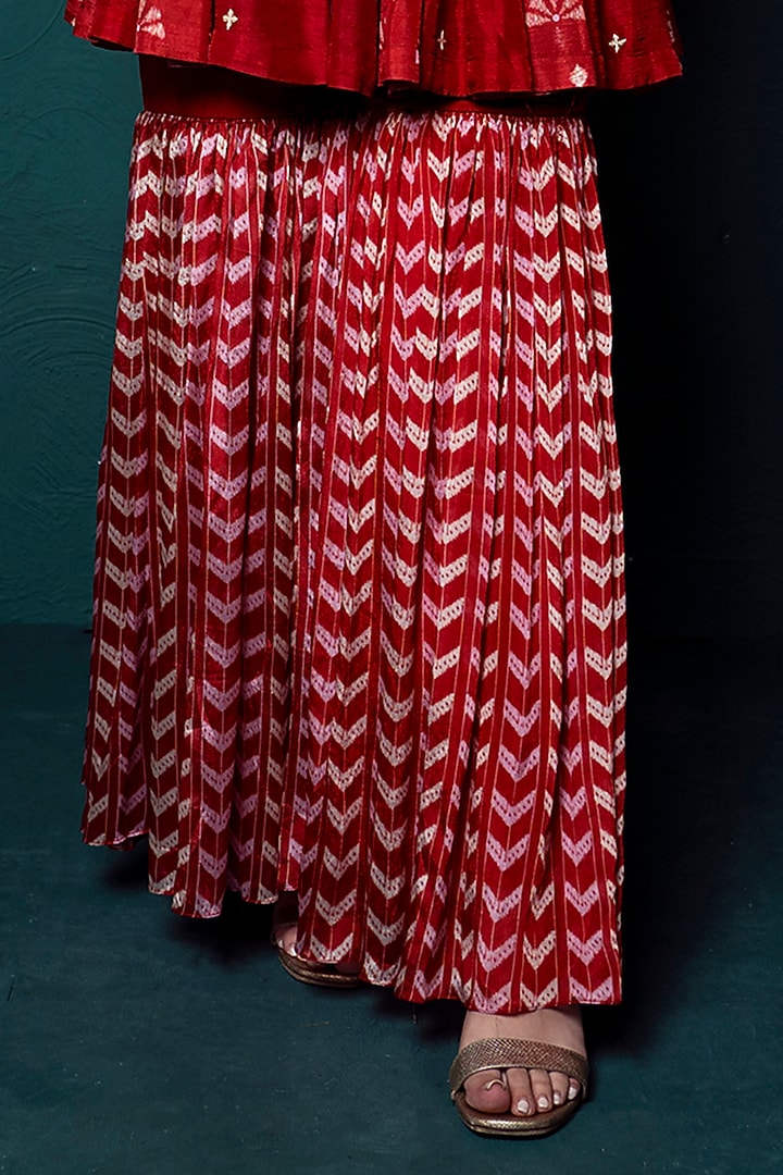 Red Chiffon Printed Party Wear Sharara Set by Suave by Neha & Shreya at Pernia's Pop Up Shop