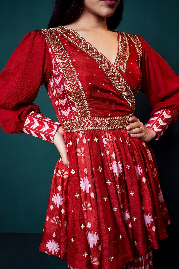 Red Chiffon Printed Party Wear Sharara Set by Suave by Neha & Shreya at Pernia's Pop Up Shop